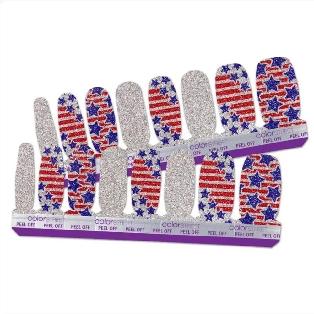 Color Street | Glitz and Glory, red silver blue stars & stripes glitter nails